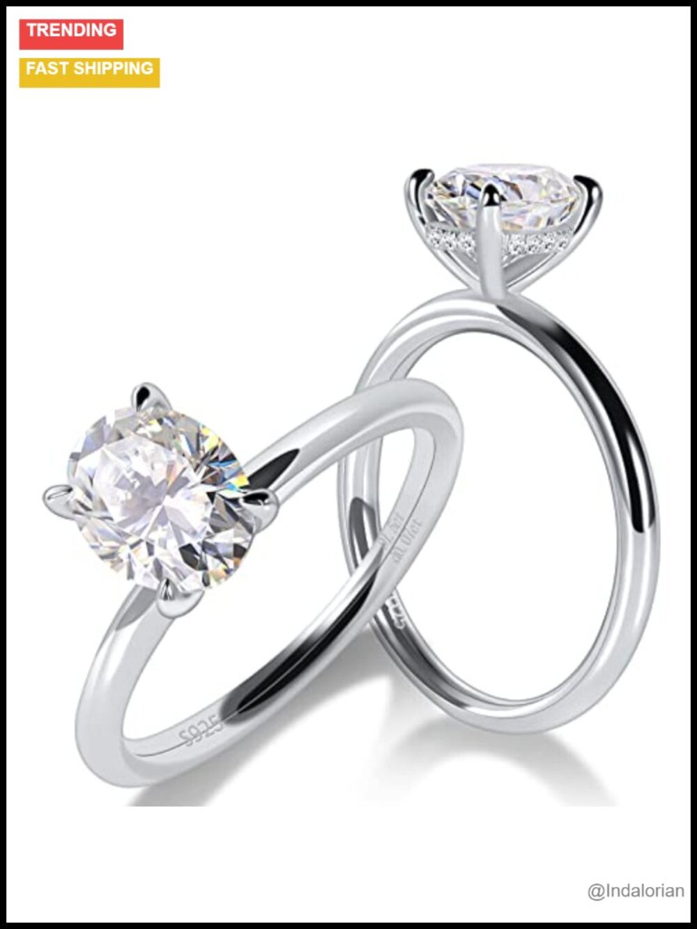 S925 Sterling Silver Oval Moissanite Engagement Ring Hidden Halo